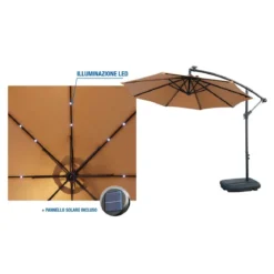 Ombrellone Impermeabile con Luci LED Palo Decentrato Braccio Laterale Retrattile