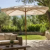 Ombrellone in Legno 3x3 Bianco Quadrato con Corda Palo Centrale