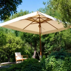 Ombrellone in Legno 3x3 Palo Centrale Telo Ecru Idrorepellente Quadrato Giardino