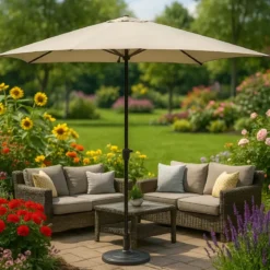 Ombrellone in Metallo 200x300 cm con Telo Beige Resistente da Esterno