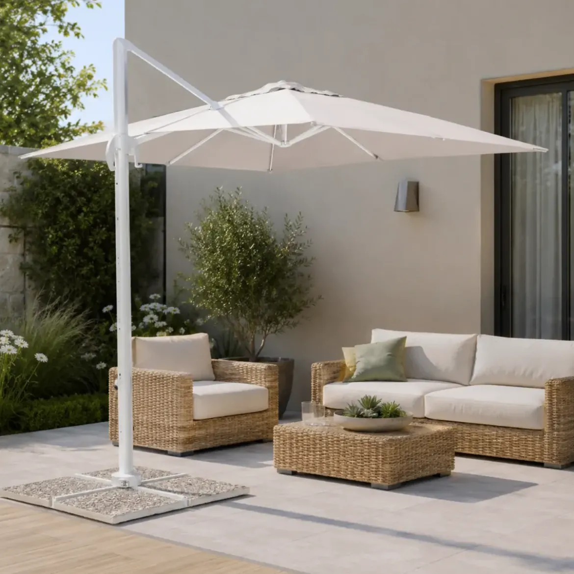 Ombrellone Palo Decentrato 3x3 Grigio da Giardino Antivento in Alluminio Esterno
