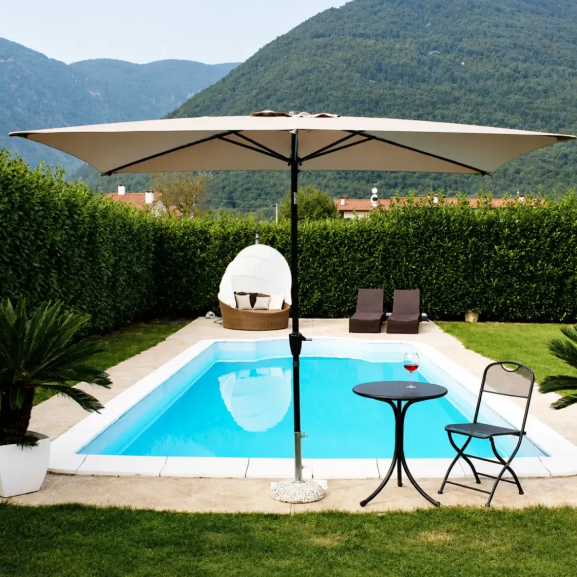 Ombrellone per Giardino 2x3 m Beige Palo Centrale con Carrucola
