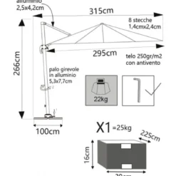 Ombrellone per Giardino 3x3 m Tortora Palo Laterale Girevole Alluminio
