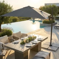 Ombrellone per Giardino 3x3 Palo Laterale Acciaio Nero Telo Grigio