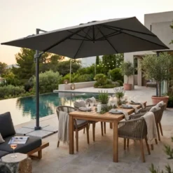 Ombrellone per Giardino 3x3 Palo Laterale Acciaio Nero Telo Grigio