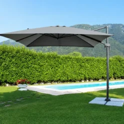 Ombrellone per Giardino 3x3 Palo Laterale Acciaio Nero Telo Grigio