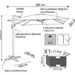 Ombrellone per Giardino 3x3 Palo Laterale Ecrù Nero Base a Crociera