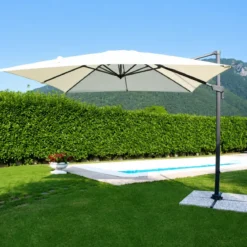 Ombrellone per Giardino 3x3 Palo Laterale Ecrù Nero Base a Crociera