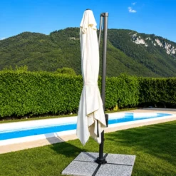 Ombrellone per Giardino 3x3 Palo Laterale Ecrù Nero Base a Crociera