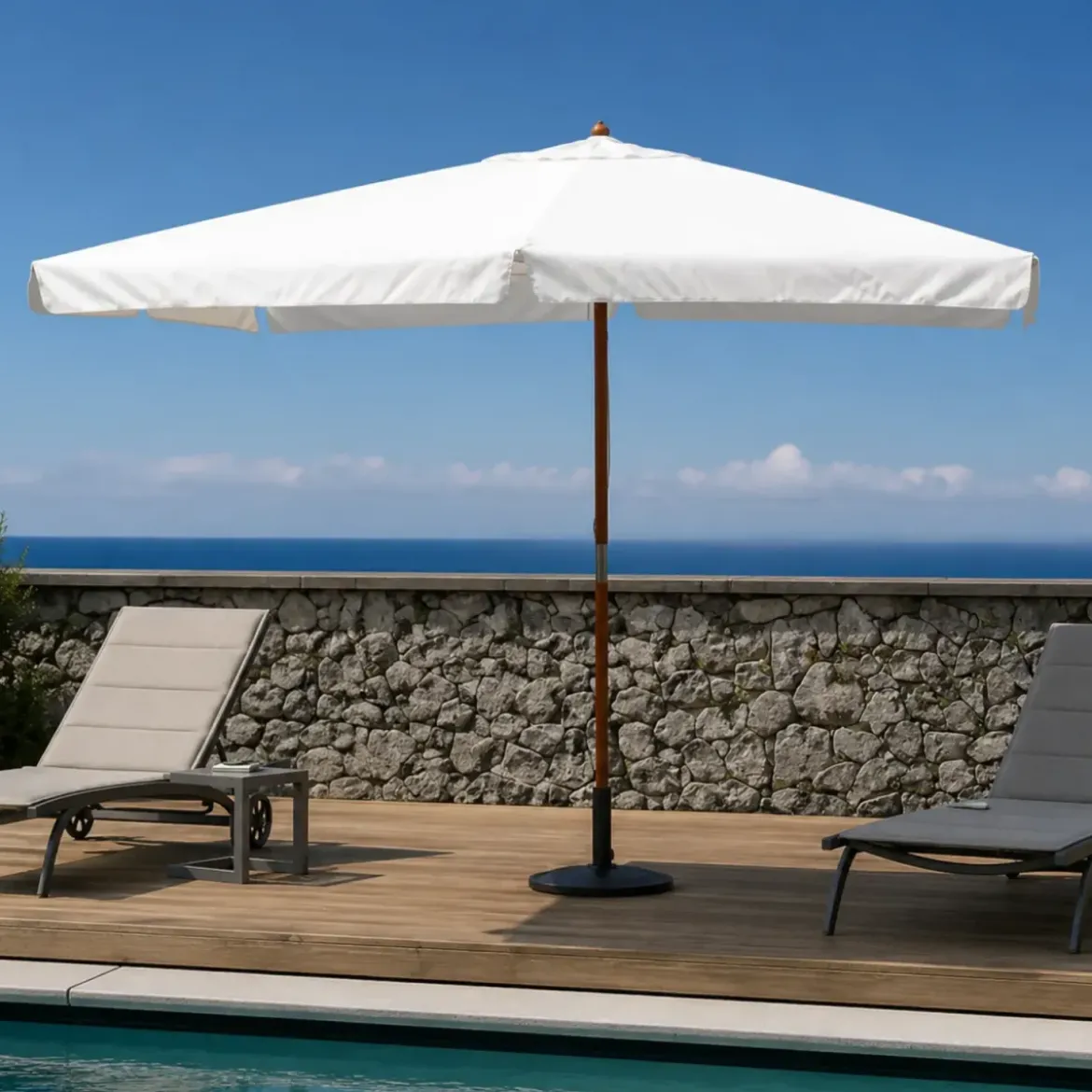 Ombrellone per Giardino 3x4 Palo Centrale Bianco Legno Antivento