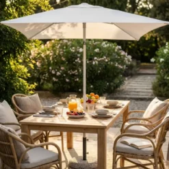 Ombrellone per Giardino 2x2 Quadrato Palo Centrale Bianco Alluminio