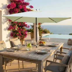 Ombrellone per Giardino 2x3 Rettangolare Ecrù Palo Centrale Alluminio