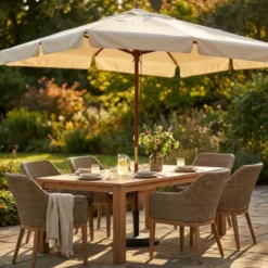 Ombrellone per Giardino 2x3 Rettangolare Palo Centrale Ecrù Legno