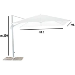Ombrellone Quadrato da Esterno 3x3 m Bianco Alluminio Reclinabile 360°