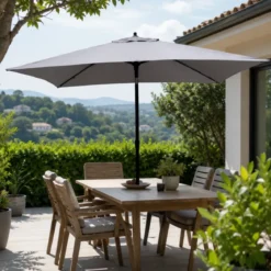 Ombrellone Rettangolare 2x3 mt Grigio Antivento da Tavolo Giardino Palo Centrale