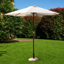 Ombrellone Rotondo 2.5 mt in Legno Bianco da Esterno Giardino Terrazzo Balcone