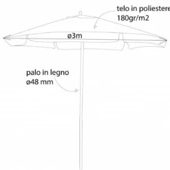 Ombrellone Tondo Avorio 3 Mt Telo Ombra Tavolo Giardino Palo Centrale