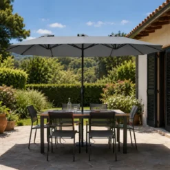 Ombrellone Trio Ovale Grigio 455x270x250 cm Acciaio e Poliestere