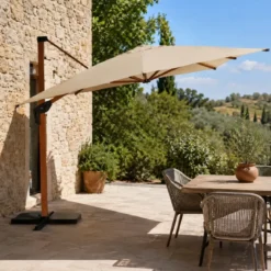 Ombrellone 3x4 Alluminio Effetto Legno Palo Laterale per Giardino Sabbia