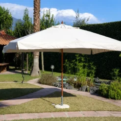 Ombrellone 3x2 Ecru Palo Centrale in Legno Poliestere PVC Impermeabile Antivento