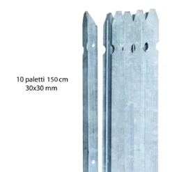 10 Paletti per Recinzione a T 150 cm 30x30 in Ferro Zincato Pali Metallo