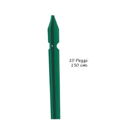 10 Pali per Recinzione 150 cm Ferro Plastificato Paletti Verdi da Rete Giardino