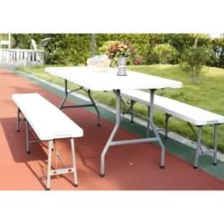 Panca Pieghevole Richiudibile per Set Birreria Acciaio da Giardino Campeggio