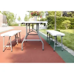Panca Pieghevole Richiudibile per Set Birreria Acciaio da Giardino Campeggio