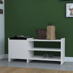 Panca Portascarpe con Cuscino Imbottito in Legno Mobile da Ingresso