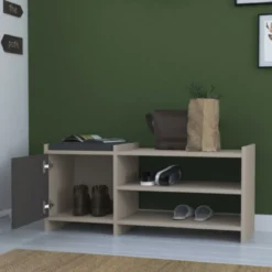 Panca Portascarpe in Legno con Cuscino Imbottito Mobile Ingresso Moka