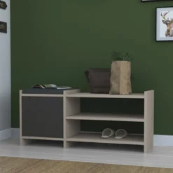 Panca Portascarpe in Legno con Cuscino Imbottito Mobile Ingresso Moka