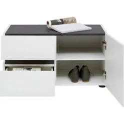 Panca Scarpiera Bianca 80x38x42 cm 1 Anta 2 Cassetti Soft-Close