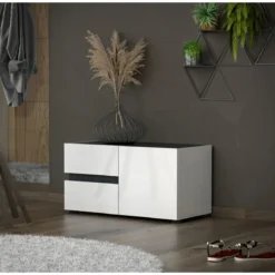 Panca Scarpiera Bianca 80x38x42 cm 1 Anta 2 Cassetti Soft-Close