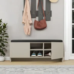 Panca Scarpiera con Seduta Imbottina 2 Ante con Nicchia a Giorno Beige