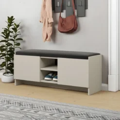 Panca Scarpiera con Seduta Imbottina 2 Ante con Nicchia a Giorno Beige