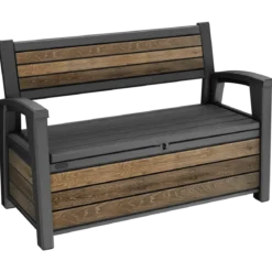 Panchina Contenitore Keter 270L in Resina Effetto Legno Noce da Esterno