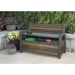 Panchina Contenitore Keter 270L in Resina Effetto Legno Noce da Esterno