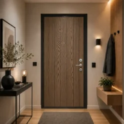 Pannello per Porta Blindata Alluminio Noce Effetto Perlina 90x210 cm