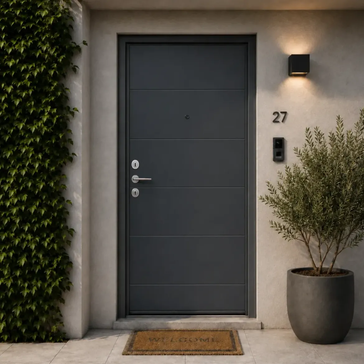 Pannello per Porta Blindata Alluminio Grigio con Incisioni 90x210 cm
