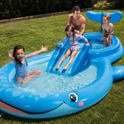 Parco Giochi Acquatico Balena Piscina con Scivolo per Bambini da Esterno Acqua