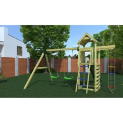 Parco Giochi Bimbi da Giardino in Legno Torretta Altalena Scivolo Corda