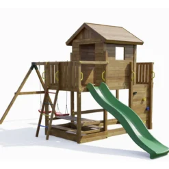 Parco Giochi Giardino in Legno per Bimbi con Altalena Scivolo Torretta