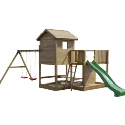 Parco Giochi in Legno Casetta Piattaforme Scivolo Altalena Sabbiera