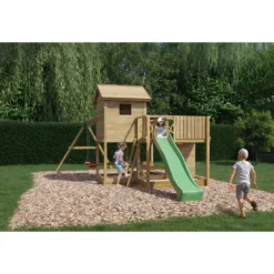 Parco Giochi in Legno Casetta Piattaforme Scivolo Altalena Sabbiera