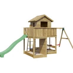 Parco Giochi in Legno Casetta Piattaforme Scivolo Altalena Sabbiera