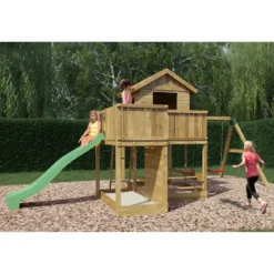 Parco Giochi in Legno Casetta Piattaforme Scivolo Altalena Sabbiera