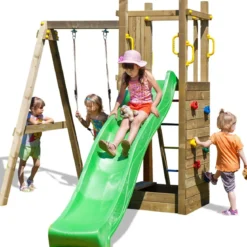 Parco Giochi in Legno con Altalena Arrampicata Scivolo e Sabbiera 290x200x210cm