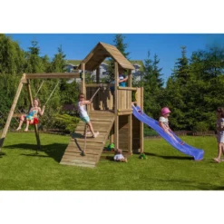 Parco Giochi in Legno con Altalena Scivolo Rampa con Corda Sabbiera 310x460x282 cm