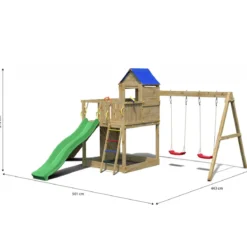 Parco Giochi in Legno da Giardino per Bambini Torretta Altalena Scivolo