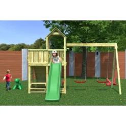 Parco Giochi in Legno per Bimbi da Giardino Altalena Scivolo Tavolino